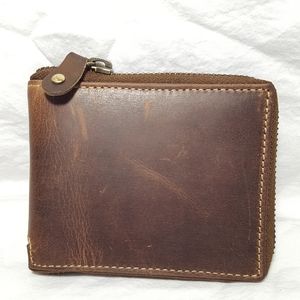 New Mens Quality Hand Crafted Genuine Leather RFID Protection Zip Up Wallet